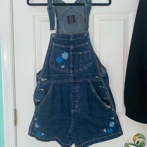 Denim Overalls with floral embroidery